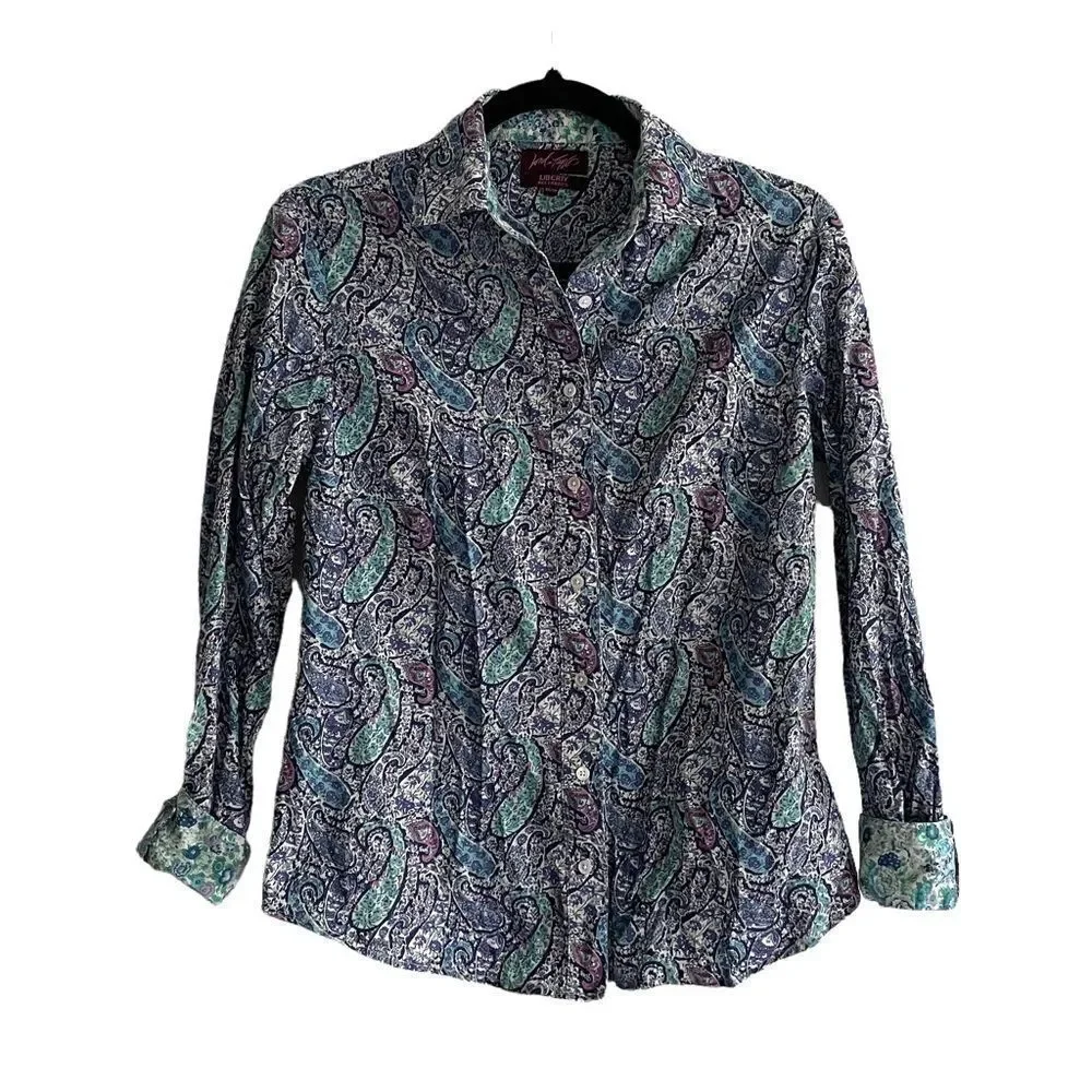 LIBERTY ART FABRICS Lord & Taylor Cotton Floral Print Button Front Shirt XS
